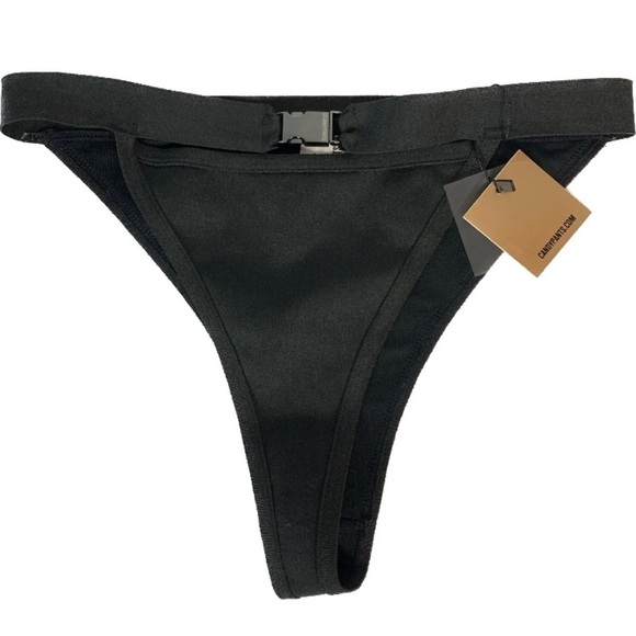 Candypants Exclusive Bandage High Leg Buckle Cut Out Black Bikini Bottom New - Picture 3 of 14